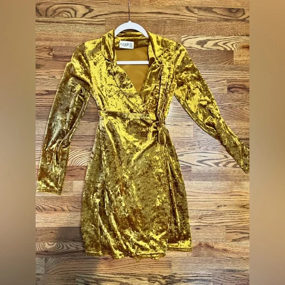ASOS | Dresses | Asos Club L London Crushed Gold Velvet Wrap Around Small  Size 2 | Poshmark